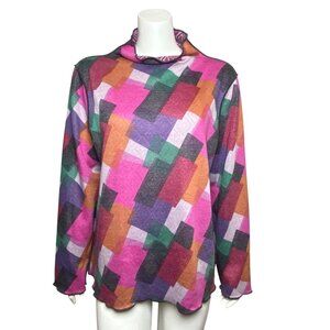 Trisha Tyler Art to Wear Shirt Top Womens Size XL Mock Neck Long Sleeve Colorful